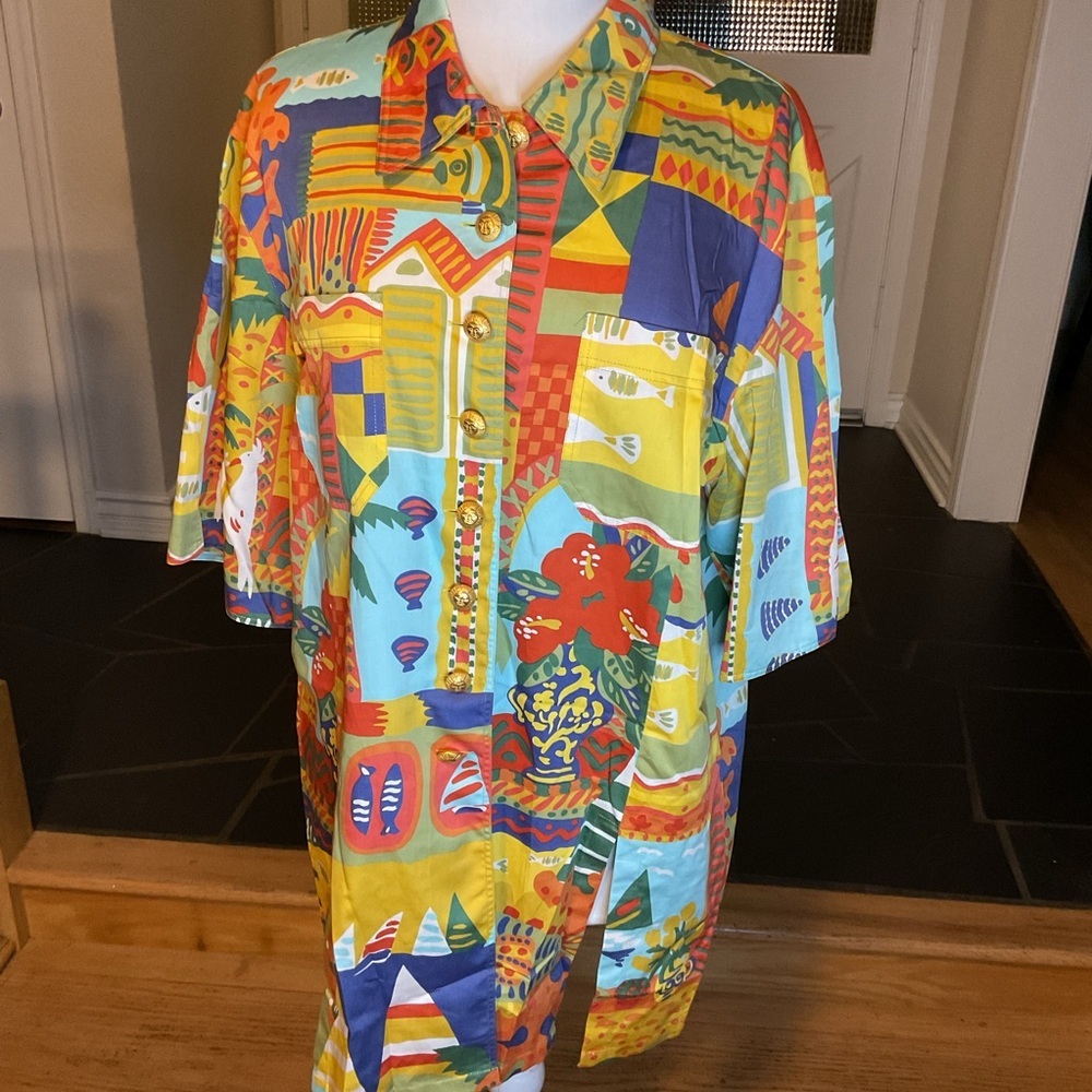 Vintage Antoinette Franz Haushofer Yellow Floral Shirt Dress German Made 44